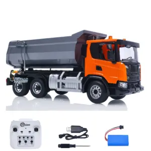 Double E 1/20 Electric Remote Control Dump Truck 6X4 RC Tipper G540 Model Metal Bucket 260 Brushed Motor Openable Door Lights