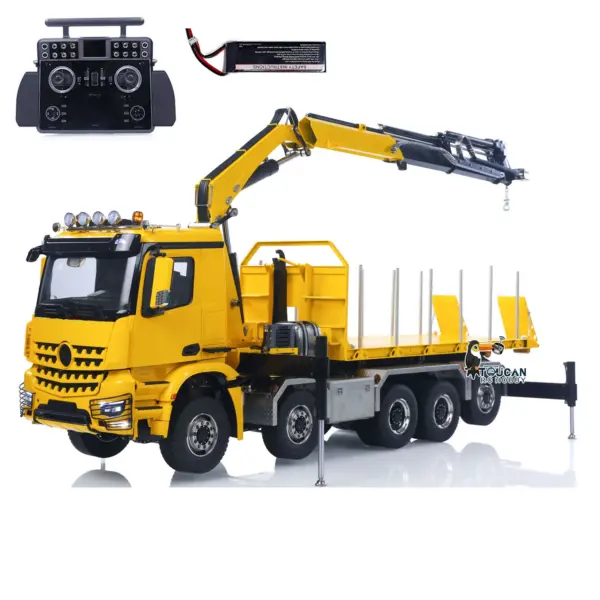 1:14 10*10 RC Hydraulic Crane Full Dump Metal Lorry Rear Axle Steering with U-shaped Short High Standard Bucket Timber Flatbed