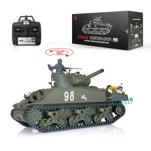 1/16 7.0 Henglong Plastic M4A3 Sherman RC Tank 3898 W/ 360Degrees Rotating Turret Barrel Recoil Outdoor Battling Tank Smoking Tank
