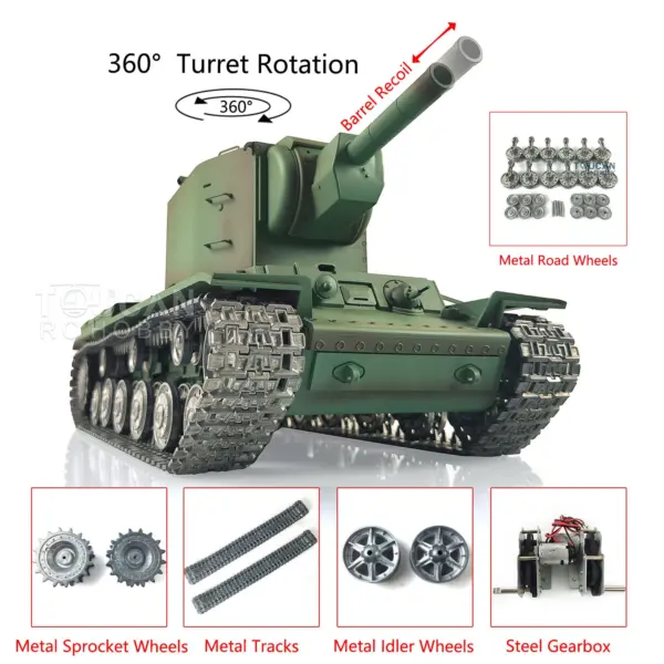 Henglong 1/16 7.0 Customized Painted RC Tank Metal Road Wheeled Radio Control Tracks Soviet KV-2 Gigant RTR 3949 360