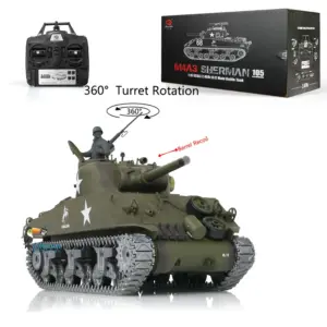 Henglong 1/16 Customized 7.0 M4A3 Sherman RC Tank 3898 w/ 360Degrees Rotating Turret FPV Barrel Recoil Metal Road Wheels Tracks Idler