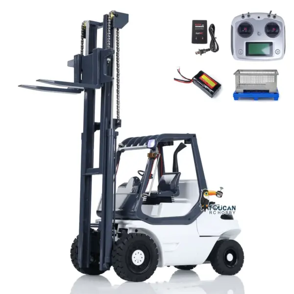 1/14 Metal Hydraulic RC Forklift Remote Controlled Wheeled Transfer Car Construction Vehicles Light Sound FlySky I6S Radio Controller PNP RTR