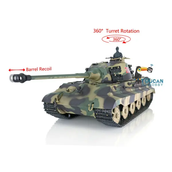 Henglong 1/16 Scale Remote Control Tank 3888A 7.0 Plastic German King Tiger w/ Barrel Recoil 360Degrees Rotating Turret Engine Sound