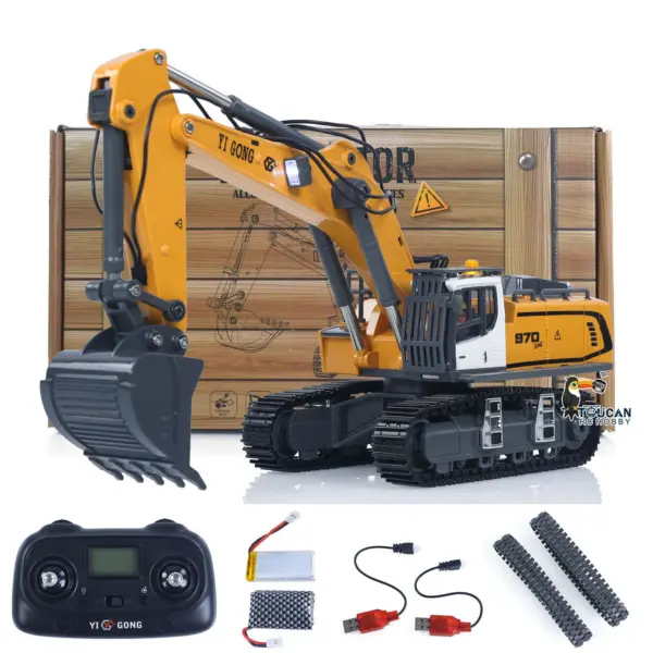 1/50 Plastic RC Excavator K970 Mini Electric Lifting Digger Toy RTR Metal Tracks Bucket N20S Motor Lights Sound Remote Control Battery Collectible