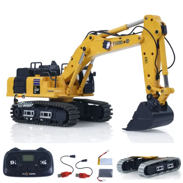 1/50 RC Digger PC520 Electric Lifting Radio Control Excavator Engineering Vehicle Metal Tracks Lights Sound Small Toy Collection