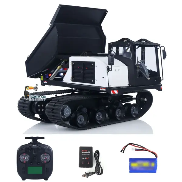 WKLC Metal 1/14 RC Hydraulic Crawler Dump Truck T14R Radio Controlled Tracked Tipper RTR Construction Vehicle ST8 Light Sound Battery