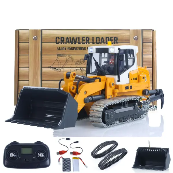 1:50 RC Electric Lifting Tracked Loader LR636 2.4G Construction Vehicle Metal Bucket Tracks Ripper RTR Model Light Sound Battery