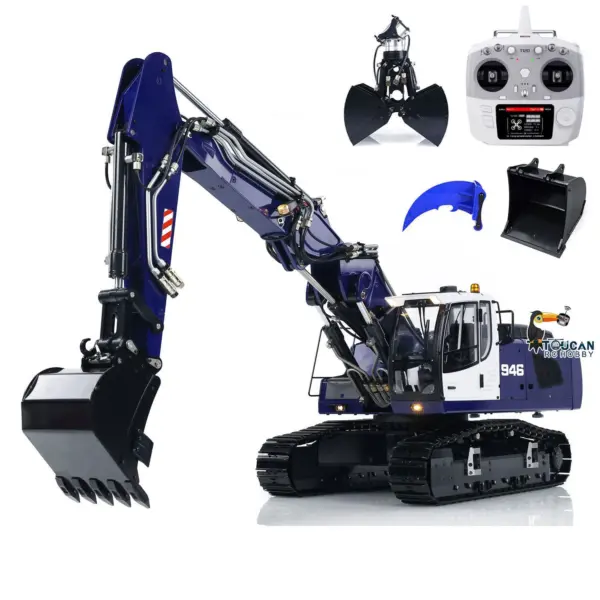 1/14 946 3-arm RC Hydraulic Equipment Remote Control Excavator Metal Digger Model Bucket Ripper Grab Tiltable Clamshell Bucket