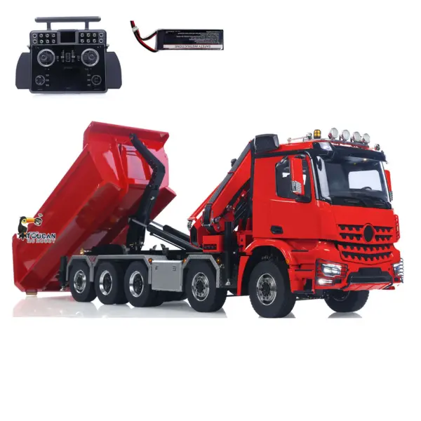 1/14 10x10 RC Hydraulic Crane Dump Truck Radio Control Full Dumper Lorry with U-shaped Short High Standard Bucket Timber Flatbed