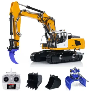 MTM 1/14 946-3 10CH RC Tracked Hydraulic Excavator 3 Arms Metal Diggers Assembled Painted Model Ripper Grab Bucket Toy ESC