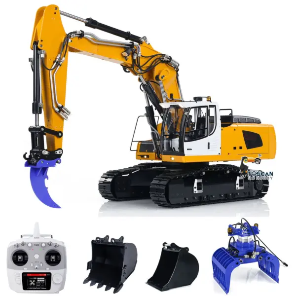 MTM 1/14 946-3 10CH RC Tracked Hydraulic Excavator 3 Arms Metal Diggers Assembled Painted Model Ripper Grab Bucket Toy ESC