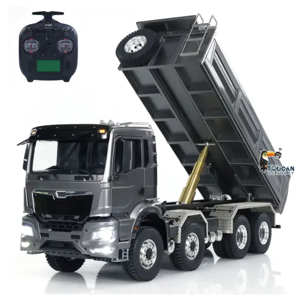 1:14 Scale Hydraulic 8x8 RC Tipper Truck Radio Control Dump Truck Metal Cabin Shell Differential Lock 2speed Sound Light Assembled Painted