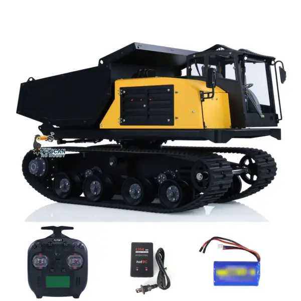 WKLC Metal 1/14 RC Hydraulic Crawler Dump Truck T14R Radio Controlled Tracked Tipper RTR Construction Vehicle ST8 Light Sound Battery