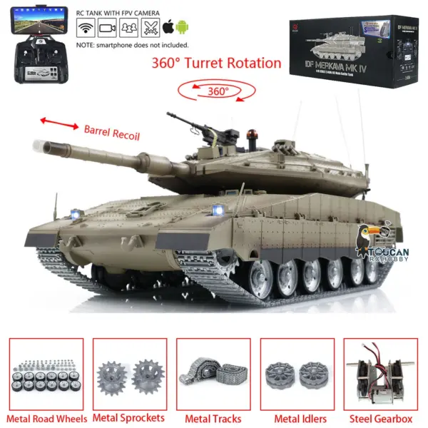 Heng Long Remote Control Tank 1/16 IDF Merkava MK IV Professional Edition Tanks W/ Metal Road Wheels Tracks FPV