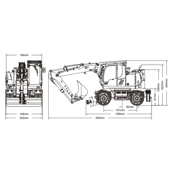 1/14 Metal RC Hydraulic Wheeled Excavator LR914 4*4 8ways Valve RTR Digger Toy Axle Lock Flysky PL18EV Lite Light Sound Mudguard Manual Quick Release Tail hook