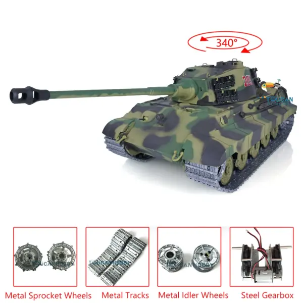2.4Ghz Henglong 1:16 7.0 German King Tiger RTR RC Tank 3888A Model Metal Tracks 340 Degree Turret Steel Driving Gearbox