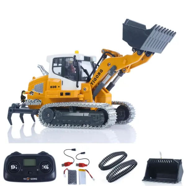 1:50 RC Electric Lifting Tracked Loader LR636 2.4G Construction Vehicle Metal Bucket Tracks Ripper RTR Model Light Sound Battery