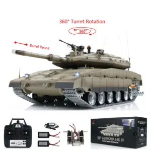 Henglong 1/16 RC Tank IDF Merkava MK IV 3958 Remote Control Battle Tank Metal Wheels Tracks Gearbox 360??Turret Smoke 2 Battery