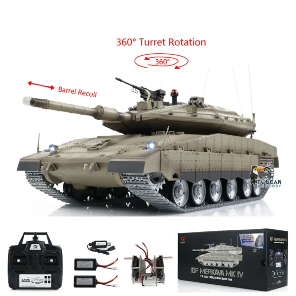 Henglong 1/16 RC Tank IDF Merkava MK IV 3958 Remote Control Battle Tank Metal Wheels Tracks Gearbox 360??Turret Smoke 2 Battery