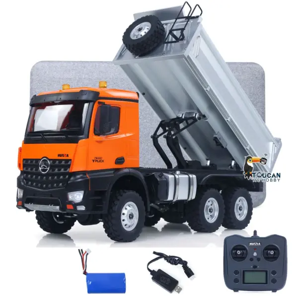 1/14 6*6 Plastic RC Dumper Truck 1598 Remote Control Engineering Transport Vehicle Lifting Rod Tipper Car Light Sound Battery 2.4G Radio Controller RTR