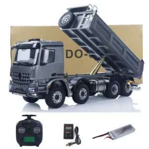 26.4 Inches Metal Chasiss 1/14 RC Hydraulic Dump Truck 2Speed Remote Control Tipper 3363 Axle Locks Flowing Water Light Optional Battery&Charger