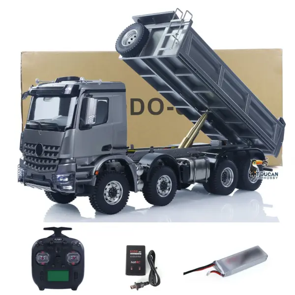 26.4 Inches Metal Chasiss 1/14 RC Hydraulic Dump Truck 2Speed Remote Control Tipper 3363 Axle Locks Flowing Water Light Optional Battery&Charger