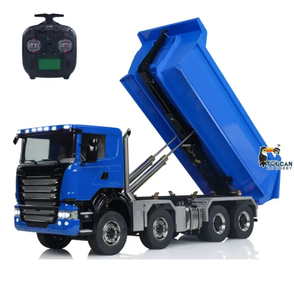 1:14 8x8 RC Hydraulic Roll On Off Dump Truck Radio Controlled Tipper Car Sounds Lights U-shaped Short High Bucket Timber Flatbed
