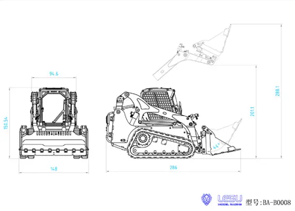 LESU 1/14 Metal RC Loader Aoue-LT5 KIT Hydraulic Tracked Skid-Steer Construction Vehicle Lights Sound Fork Sieve Bucket Gripper Ripper Trailer DIY Model