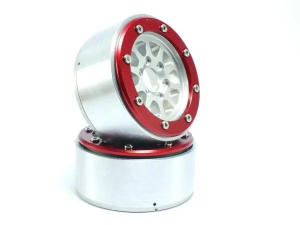 Beadlock Wheels GEAR Silver/Red 1.9 (2) w/o Hub