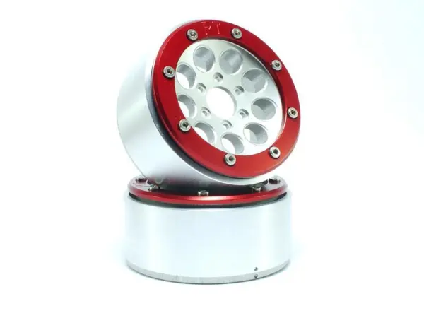 Beadlock Wheels GUN Silver/Red 1.9 (2) w/o Hub