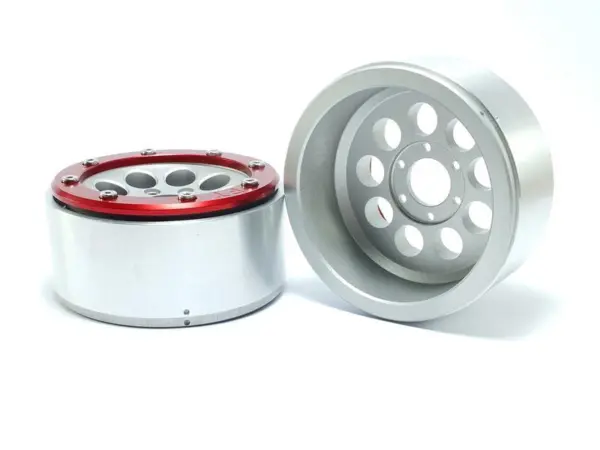 Beadlock Wheels GUN Silver/Red 1.9 (2) w/o Hub