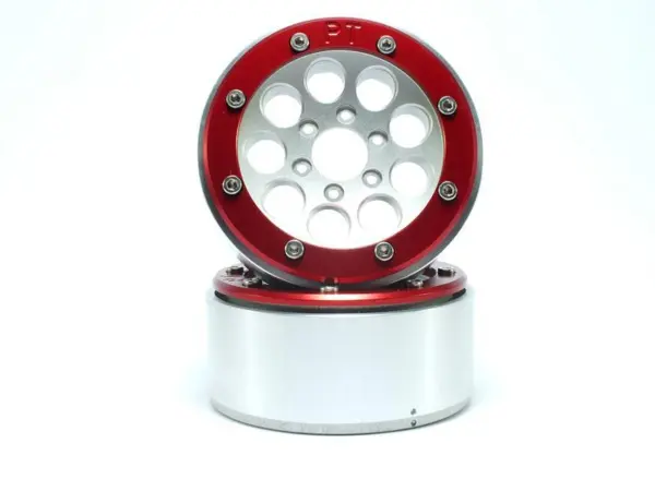 Beadlock Wheels GUN Silver/Red 1.9 (2) w/o Hub