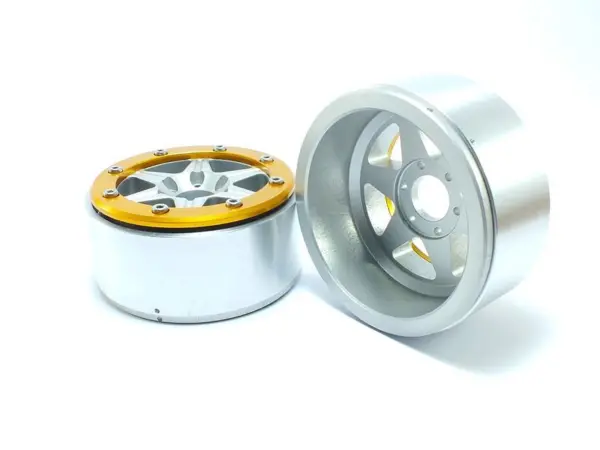 Beadlock Wheels SIXSTAR Silver/Gold 1.9 (2) w/o Hub