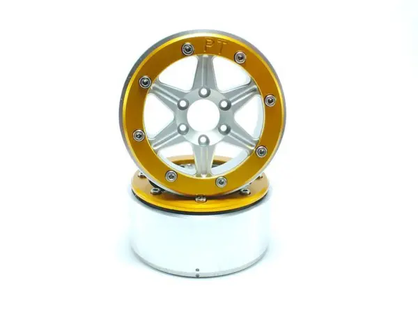 Beadlock Wheels SIXSTAR Silver/Gold 1.9 (2) w/o Hub