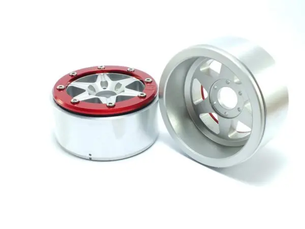 Beadlock Wheels SIXSTAR Silver/Red 1.9 (2) w/o Hub