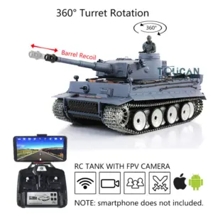 Henglong 1/16 7.0 Tiger I RC Tank 3818 w/ FPV Barrel Recoil 360Degrees Rotating Turret Metal Idler Sproket Road Wheels Engine Sound