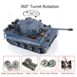 Henglong 1/16 Upgraded German Tank 3818 Radio Control Tiger I RC Tank 7.0 W/ 360Degrees Rotating Turret Metal Idler Sproket Tracks
