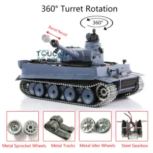 Henglong 1/16 7.0 Upgraded German Tank 3818 Radio Control Tiger I RC Tank W/ 360Degrees Turret Barrel Recoil Metal Idler Sproket Tracks