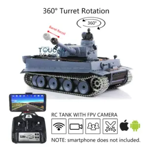 Henglong RTR RC Tank 1/16 Scale 7.0 Upgraded Tiger I 3818 w/ 360Degrees Rotating Turret Barrel Recoil FPV Metal Idler Sproket Tracks