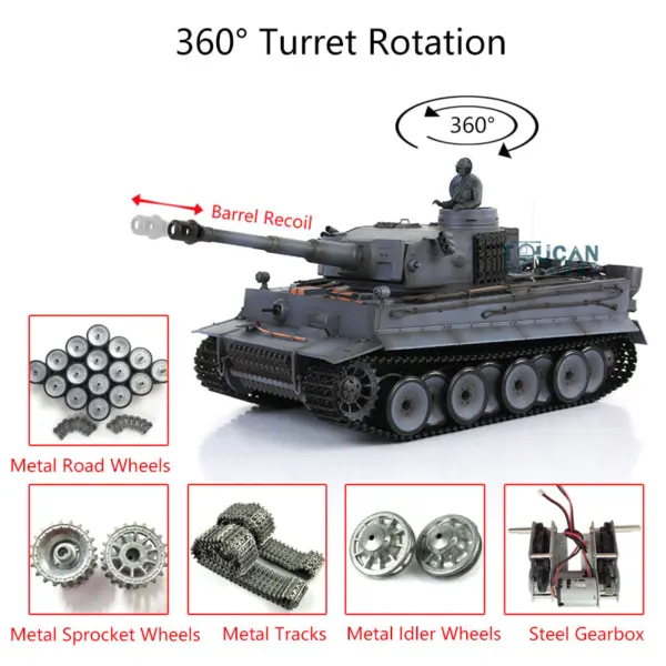 USED Henglong 1/16 Tiger I RC Tank 3818 7.0 w/ 360Degrees Rotating Turret Metal Idler Sproket Road Wheels Barrel Recoil Smoking Gearbox teshulianjie