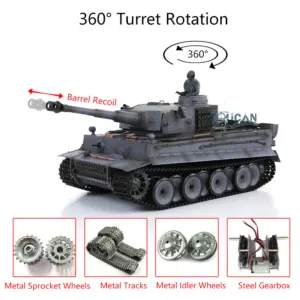 Henglong 1/16 7.0 Upgraded German Tank 3818 Radio Control Tiger I RC Tank W/ 360Degrees Turret Barrel Recoil Metal Idler Sproket Tracks