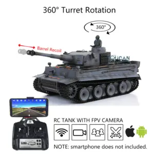 Henglong RTR RC Tank 1/16 Scale 7.0 Upgraded Tiger I 3818 w/ 360Degrees Rotating Turret Barrel Recoil FPV Metal Idler Sproket Tracks