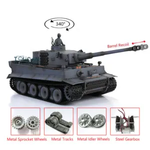 Henglong Remote Control Tank 1/16 7.0 Version Upgraded German Tiger I 3818 w/ Barrel Recoil Metal Idler Sproket Wheels Tracks