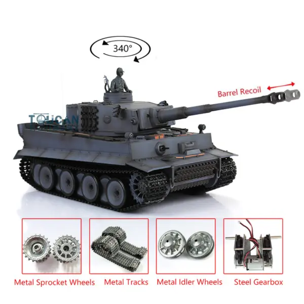 Henglong Remote Control Tank 1/16 7.0 Version Upgraded German Tiger I 3818 w/ Barrel Recoil Metal Idler Sproket Wheels Tracks