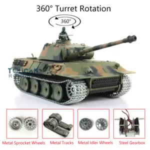 Henglong 1/16 Upgraded Radio Control Tank German Panther 3819 w/ 360Degrees Rotating Turret Steel Gearbox Metal Sproket Wheels Tracks