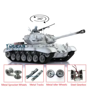 2.4Ghz Henglong 1/16 7.0 Upgraded M26 Pershing RC Tank 3838 w/ Metal Tracks Sproket Wheels Engine Sound Steel Gearbox Smoking