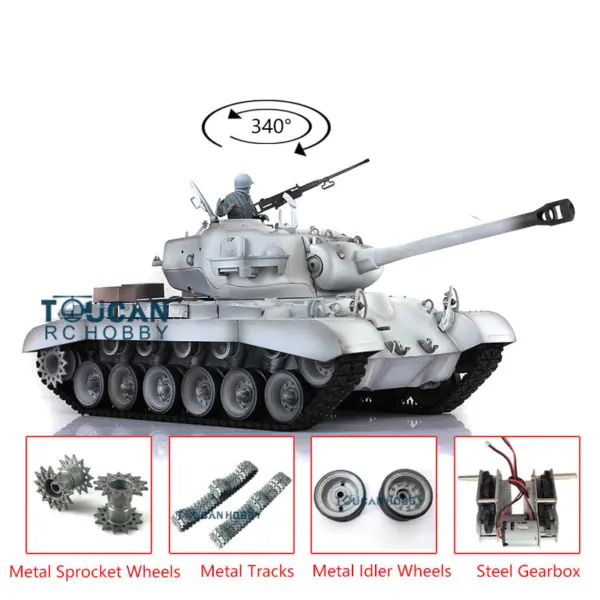 2.4Ghz Henglong 1/16 7.0 Upgraded M26 Pershing RC Tank 3838 w/ Metal Tracks Sproket Wheels Engine Sound Steel Gearbox Smoking