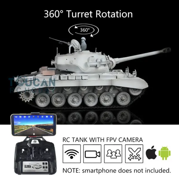 1/16 Scale Henglong Upgraded RC Tank 3838 USA M26 Pershing w/ FPV 360Degrees Rotating Turret Sound Effect Metal Tracks Sproket Wheels