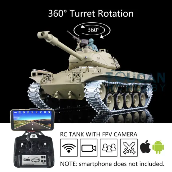 Henglong 1/16 Scale 7.0 Upgraded RC Tank 3839 Walker Bulldog w/ 360Degrees Rotating Turret Steel Gearbox Metal Tracks FPV w/ Holder