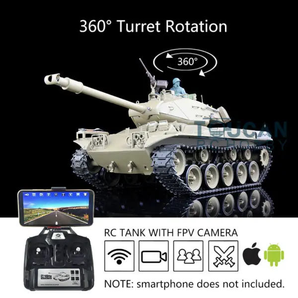 Henglong 1/16 RC Tank Plastic Walker Bulldog 3839 Remote Control Tank w/ 360Degrees Rotating Turret Steel Gearbox FPV System